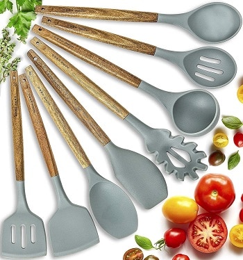 home hero silicone kitchen utensil set with wooden handles